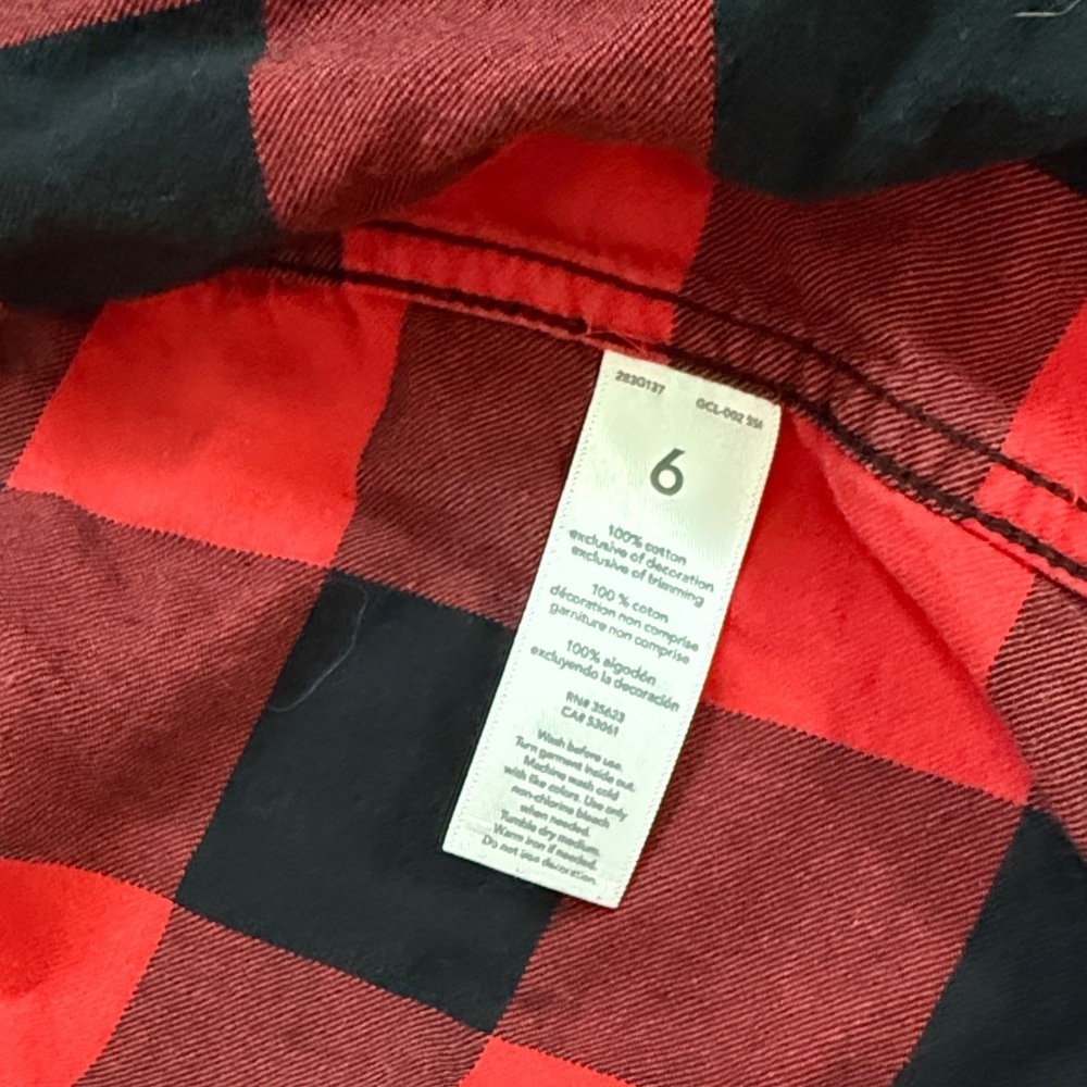 Carter's Red and Black buffalo Plaid Button Down Shirt size 6 - Picture 3 of 4